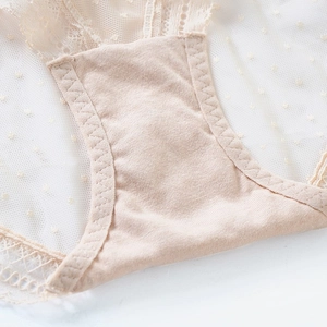 Culotte sexy en dentelle transparente pour femme avec maille à pois et doublure en pur coton