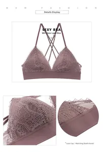Détails de la dentelle et des bonnets triangles sur ce soutien-gorge rose poudré