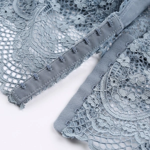 Light blue French lace bralette with exquisite floral patterns and multi-hook back closure