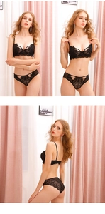 Dettagli del set di lingerie in pizzo floreale nero con ricami raffinati e rete trasparente