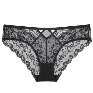 Sexy French black lace underwear for women featuring a V-shaped cut and floral patterns