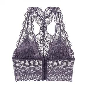 Women French Lace Wireless Bralette Front Buckle Racerback Floral Embroidery Thin Breathable Sexy Bra Lingerie For Daily Wear