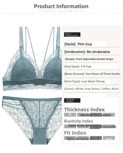 Detailed view of sage green lace lingerie set featuring wire-free cups and sheer fabric