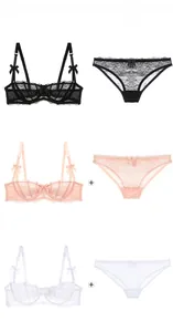 Détail de l'ensemble de lingerie en dentelle transparente avec nœuds et bords festonnés