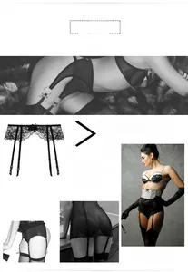Detailed view of floral lace pattern and adjustable metal clasps on a black garter belt