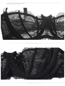 Détail du bonnet 1/2 en dentelle avec nœud et doublure en maille douce respirante