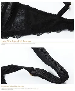 Détail de l'aile latérale en dentelle noire et des bretelles réglables du soutien-gorge