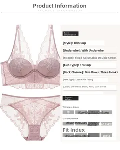 Detail of mauve lace bra and panty set with 3/4 thin cups and five-row back closure