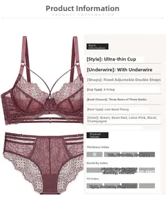 Detailansicht des bohnenpastenroten Spitzen-Dessous-Sets mit hauchdünnem BH und Slip