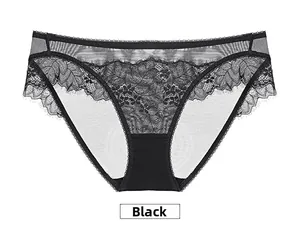 Detailed view of sheer black floral lace pattern on high-quality women's low-waist briefs