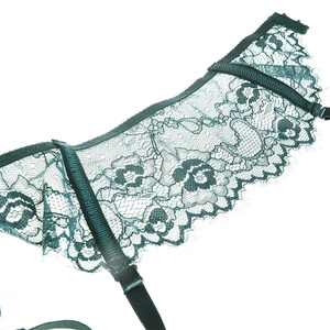 Sexy dark green lace garter belt with floral embroidery and adjustable straps