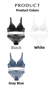 Ensemble lingerie en dentelle montrant les bretelles et culottes en noir blanc et bleu