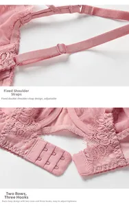 Detail of adjustable straps and back hook-and-eye closure on lace lingerie set