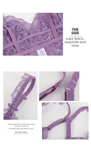 Detailansicht des lila Spitzen-Bralettes mit verstellbaren Trägern und Blumenmuster