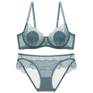 Sexy Lace Transparent Bra And Panties Top And Bottom Thin Underwire Lingerie For Women Comfortable Floral Intimates