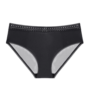 Minimalist black seamless women's panties with breathable fabric and hollow-out waist detail
