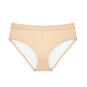 Seamless nude panties for women with hollow-out waistband and delicate lace trim edge
