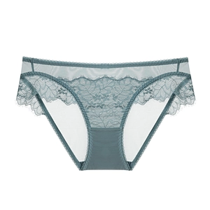 French Style Lace Panties Sexy Breathable Floral Pattern Hip Lift Low Waist Lingerie Elegant See Through Cotton Lining Briefs