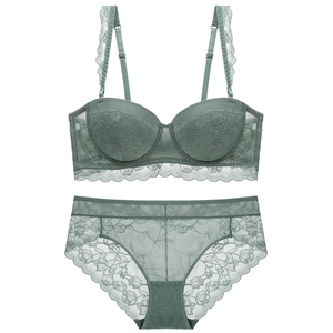 Western Sexy Floral Lace Bra And Panty Set Push Up Breathable Nylon Lingerie Set For Women Underwire Adjustable Bra Set