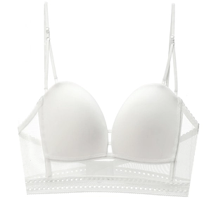 White lace mesh backless bra with adjustable straps and breathable sheer fabric