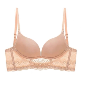 Women's U-Shaped Backless Seamless Wireless Bra Push Up Floral Lace Trim Lingerie For Low Back Dress Sexy Everyday Underwear