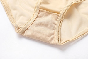 Close-up of seamless lace trim and breathable cotton gusset on women panties