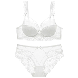 Elegant white lace lingerie set with 3/4 cup push-up bra and matching panties