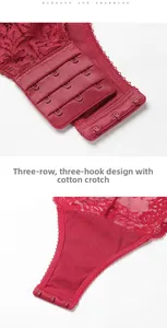 Lace bodysuit details showing three-row hook-and-eye closure and cotton crotch