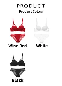Ensemble soutien-gorge et culotte en dentelle bordeaux, blanc et noir sur fond neutre