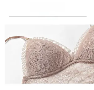 Close-up of pink eyelash lace and delicate floral patterns on a seamless bralette