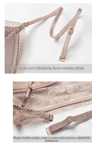 Detail of adjustable straps and lace texture on a backless French style lace bralette