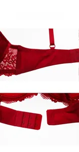 Détail du soutien-gorge en dentelle rouge avec bretelles réglables et agrafage dos