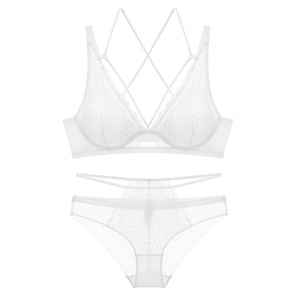 Ensemble de lingerie en dentelle française blanche avec soutien-gorge et dos croisé