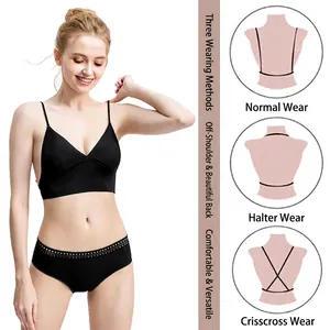 Ensemble soutien-gorge noir sans couture dos nu de style français avec bretelles réglables