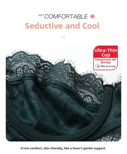 Détail du soutien-gorge en dentelle vert foncé avec maille ultra-fine de 0,1 cm