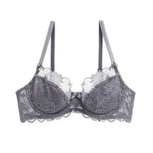 Eleganter dünner Spitzen-BH für Damen in Rauchgrau mit Blumenmuster und Schleife
