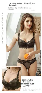 Vue détaillée d'un ensemble lingerie en dentelle noire avec soutien-gorge à bonnets 3/4