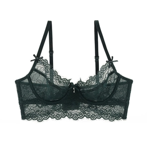 Sous-Vêtements Sexy en Dentelle pour Femmes Soutien-Gorge Ultra Mince Respirant Broderie Florale Bralette Avec Nœud Et Pendentif en Strass