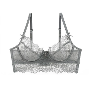 Soutien-gorge long en dentelle grise avec bretelles réglables et détails de nœuds