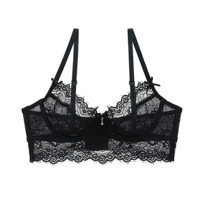 Soutien-gorge long en dentelle florale noire avec bretelles réglables et strass