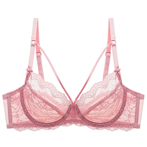 Women's Sexy Lace Bra Ultra-Thin Transparent Mesh Underwear With Underwire Bow Decor Adjustable Straps French Style Bralette