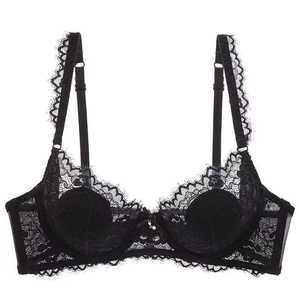 Eleganter schwarzer BH mit floraler Spitze, Bügeln und verstellbaren Trägern