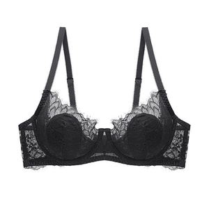 Sexy French black lace bra with unlined rabbit ear cups and underwire support