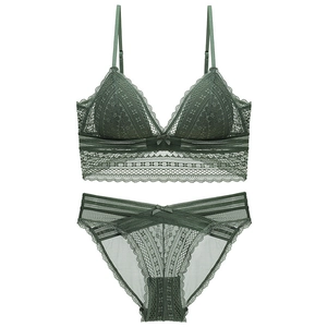 French Sexy Lace Bra And Panty For Women Wireless Triangle Cup U-Back Breathable Floral Embroidery Elegant Lingerie Underwear