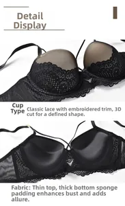 Detailansicht eines schwarzen Spitzen-BHs mit 3D-Schnitt und Push-up-Polsterung
