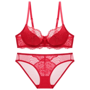 Elegant red lace lingerie set with floral embroidery and adjustable thin straps