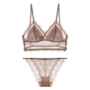 Women Sexy Floral Lace Bra Set Ultra Thin Nylon Spandex Triangle Cup Underwear French Style Top And Bottom Lingerie