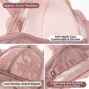 Pale pink ultra-thin lace bralette with U-back design and single row back closure