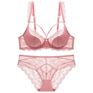 Ensemble de Lingerie Sexy en Dentelle Florale pour Femmes Maille Transparente Soutien-Gorge Et Culotte Sexy