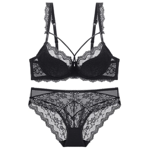 Ensemble de lingerie en dentelle florale avec soutien-gorge à armatures noir